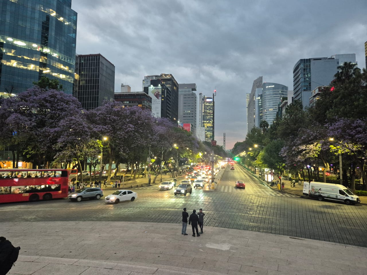 Paseo de La Reforma com as Jacarandas roxas